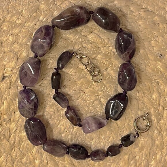 Chevron Amethyst Chunky Necklace - Hand Knotted - 18"-20" - Picture 1 of 5
